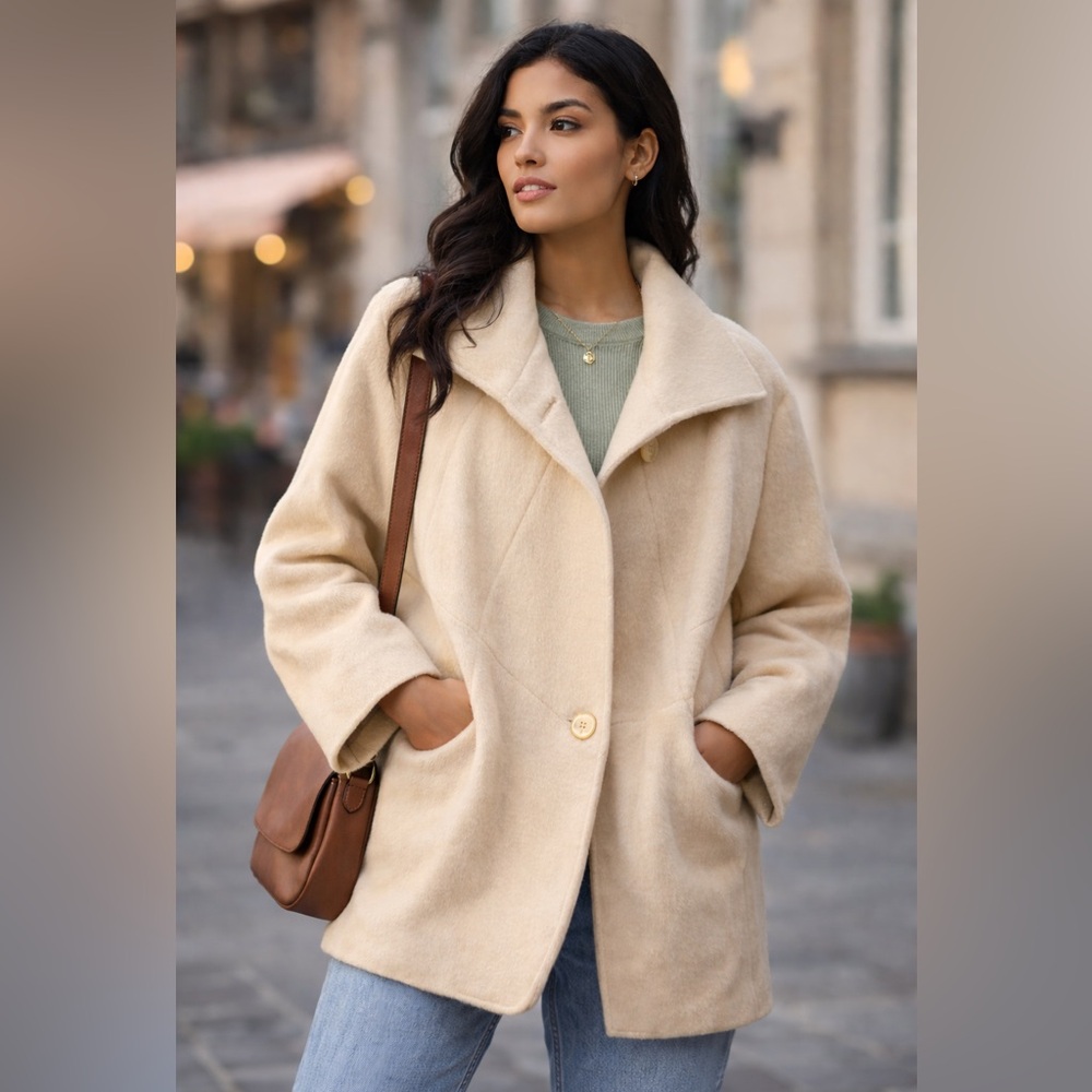 Vintage George David Fashions Cream Ivory Wool Cape Coat Women – Made in USA